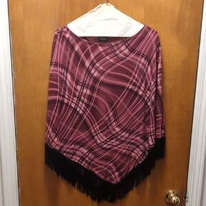 Savvy Burgundy Plaid Tunic with Black Fringe